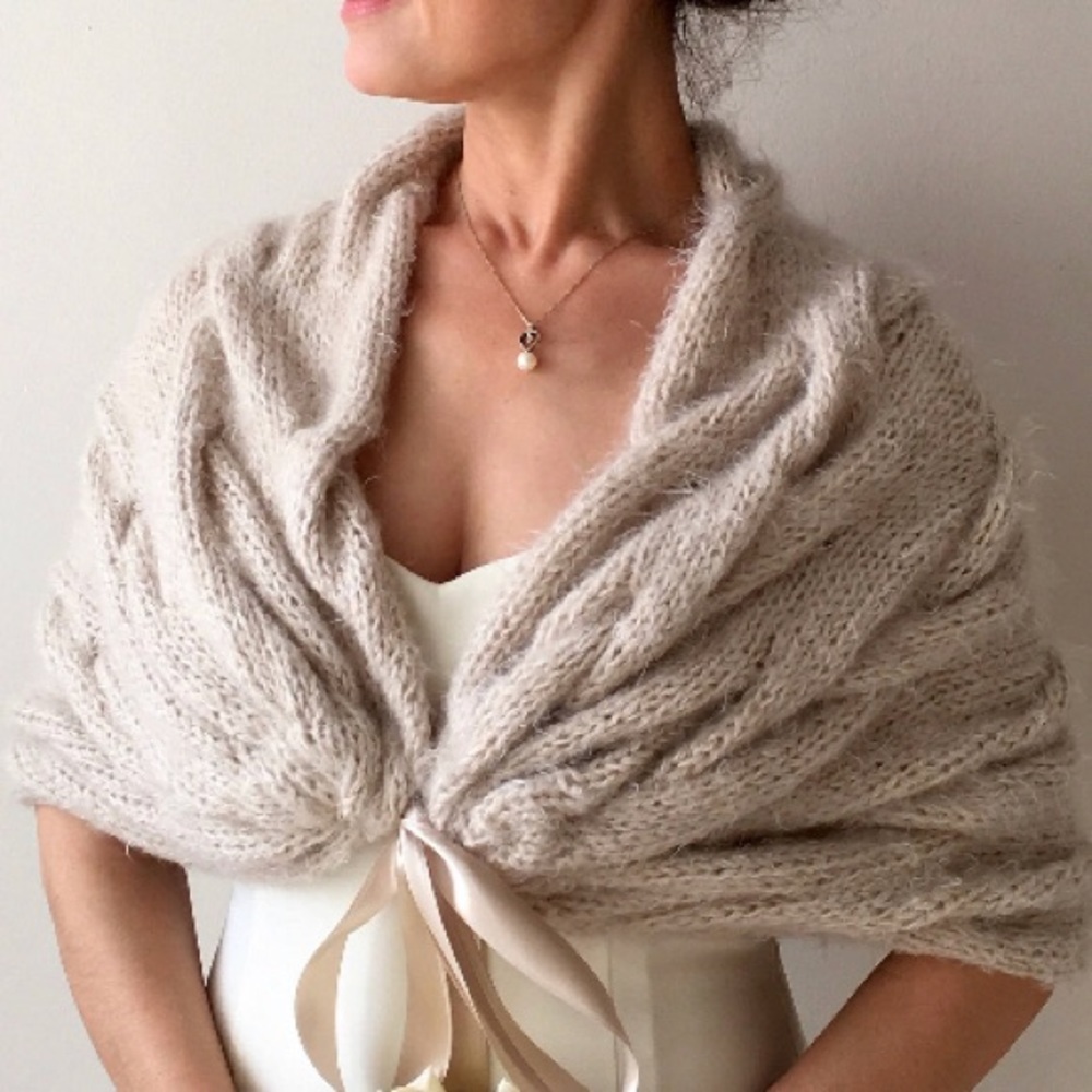 Beige,tan wool wedding shawl bolero bridal wrap